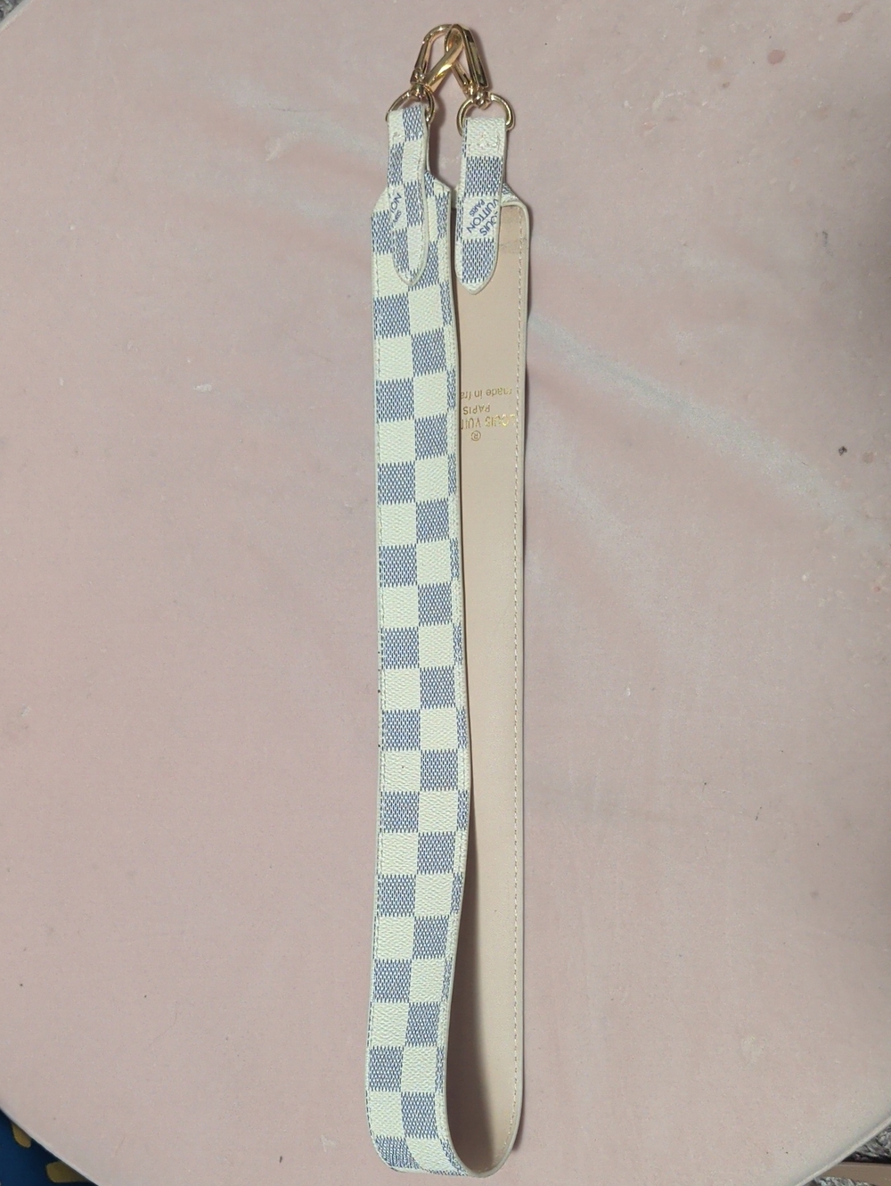 Louis Vuitton Classic Damier Azur Checkered Leather Bag Strap.